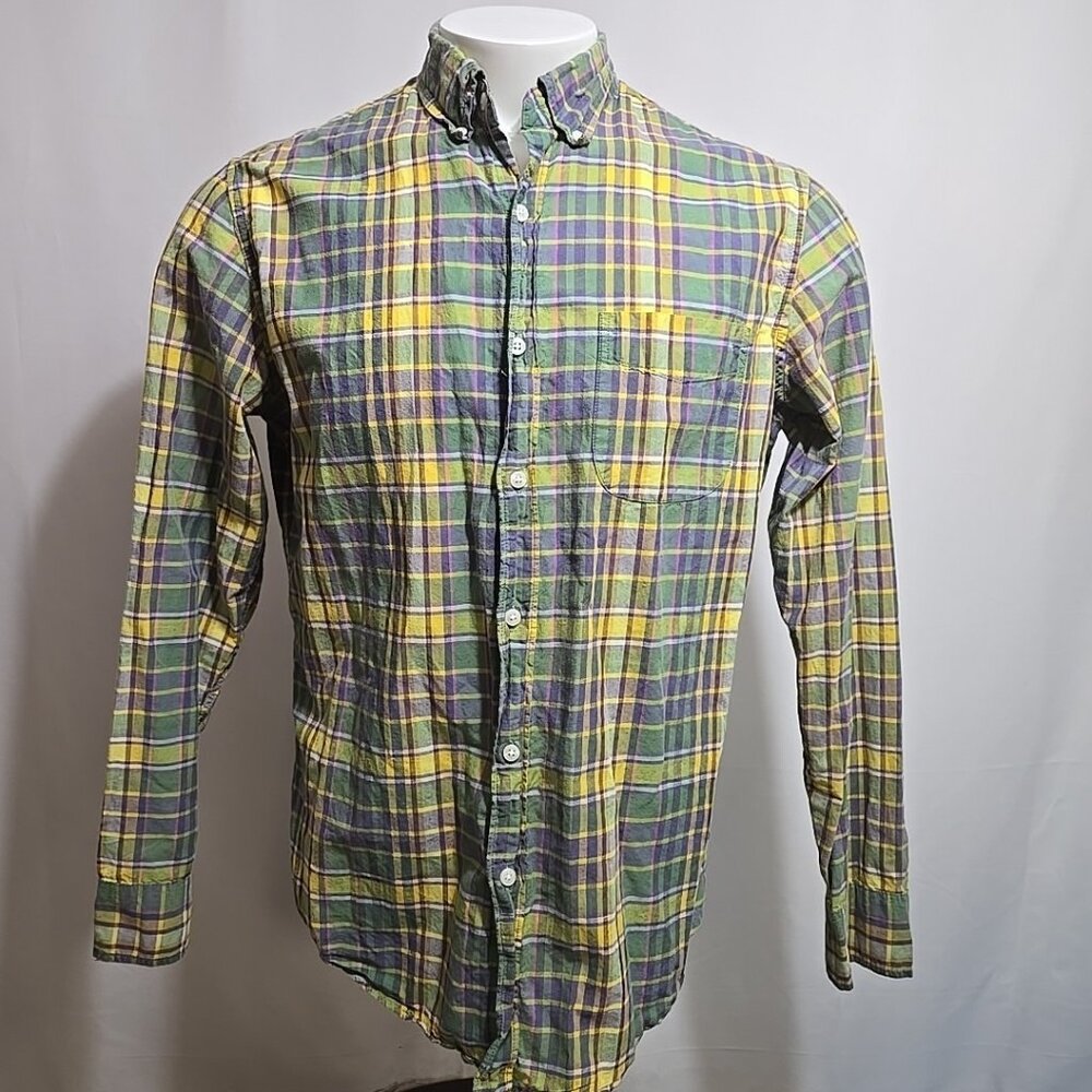 J Crew Indian Madras Shirt Mens Size Medium Multicolor Plaid Classic Button Down